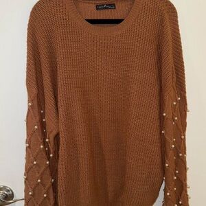 Brown Sweater With Pearl Detailing